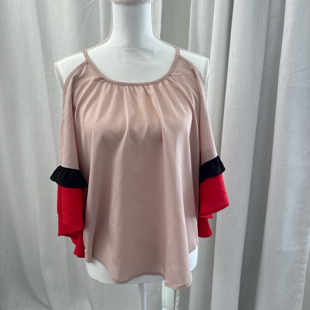 Elegant Women's Cold Shoulder Top - Pink and Red